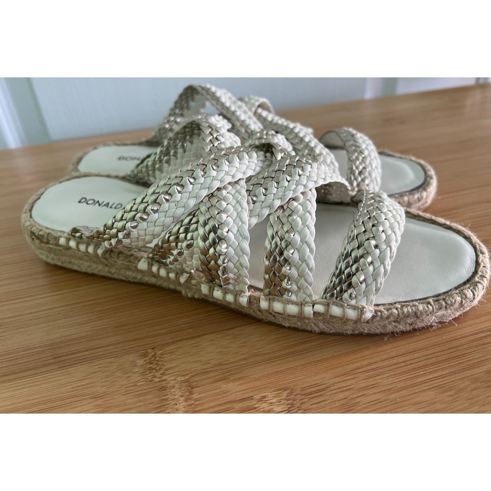 Donald J Pliner Rhonda White Silver Woven Leather Espadrille Sandal Size 7
